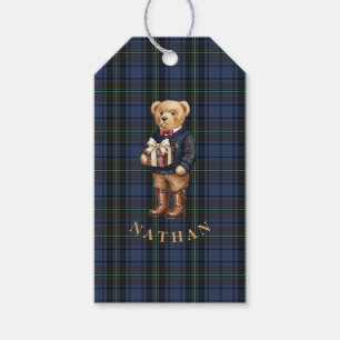 Etiqueta Para Presente Urso de Natal Xadrez Luxo Preppy