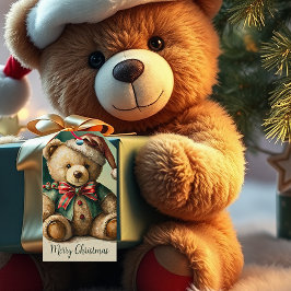 Etiqueta Para Presente Urso de pelúcia de Natal vintage