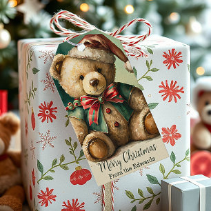 Etiqueta Para Presente Urso de pelúcia de Natal vintage personalizado