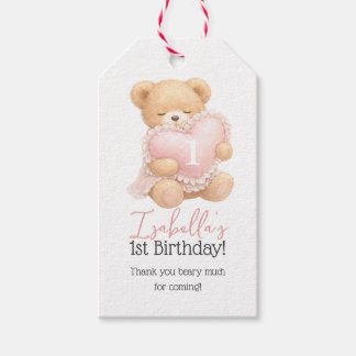 Etiqueta Para Presente Urso de Pelúcia Rosa Agradecimento de 1º Aniversár