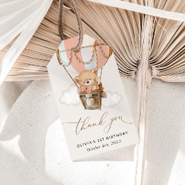 Etiqueta Para Presente Urso de Teddy, Balão de Ar Quente Rosa, Primeiro A