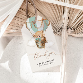 Etiqueta Para Presente Urso de Teddy, Balão de Ar Quente Verde, Chá de fr