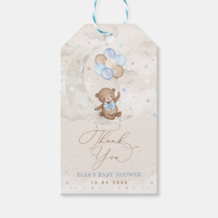 Etiqueta Para Presente Urso de Teddy com Balões Castanhos Azuis na Lua