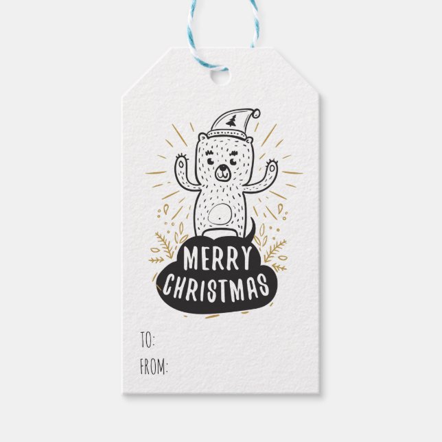 Etiqueta Para Presente Urso Fofo Feliz Natal Para De Modelo (Frente)