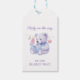 Etiqueta Para Presente Urso lavanda lendo Chá de fraldas de livro