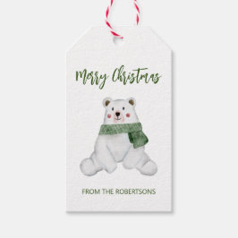 Etiqueta Para Presente Urso Polar Bonito Vestindo Natal Verde