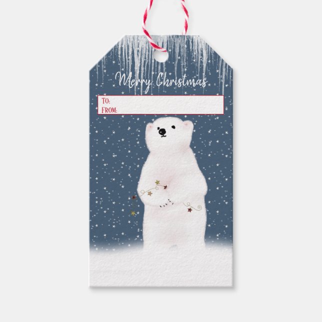 Etiqueta Para Presente Urso Polar De Natal Com Estrelas (Frente)