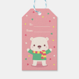 Etiqueta Para Presente Urso Polar Fofo Cachecol e Suéter de Inverno Natal