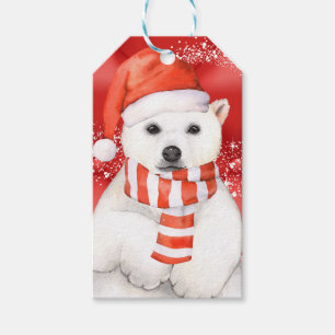 Etiqueta Para Presente urso polar num boné papai noel - flocos de neve co