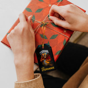 Etiqueta Para Presente Urso Retro Com Chapéu Espeto de Queijo e Óculos de