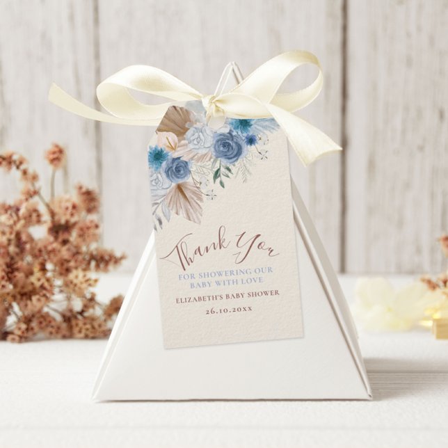 Etiqueta Para Presente Urso Rosa Azul De Boho Com Balão (Criador carregado)