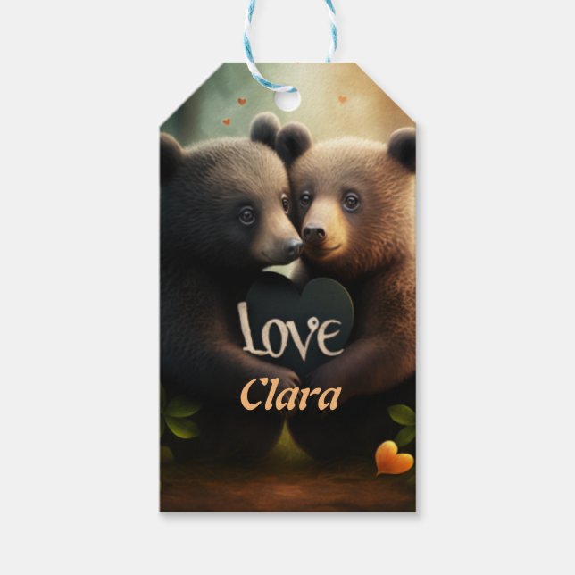 Etiqueta Para Presente Ursos bonitos se abraçando no amor (Frente)
