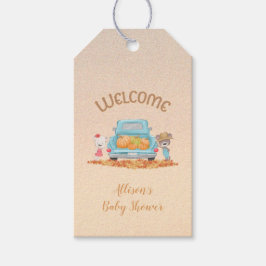 Etiqueta Para Presente Ursos de Outono Transportam Abóboras em Caminhão P