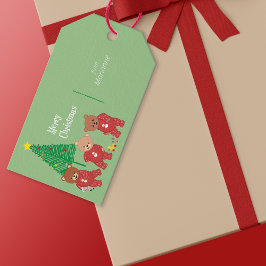 Etiqueta Para Presente Ursos modernos de pelúcia com pijama de Natal