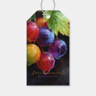 Etiqueta Para Presente Uvas Vibrantes em Aquarela e Gotículas de Orvalho