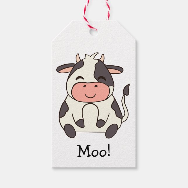 Etiqueta Para Presente Vaca Amigável Kawaii Fofa Moo! (Frente)
