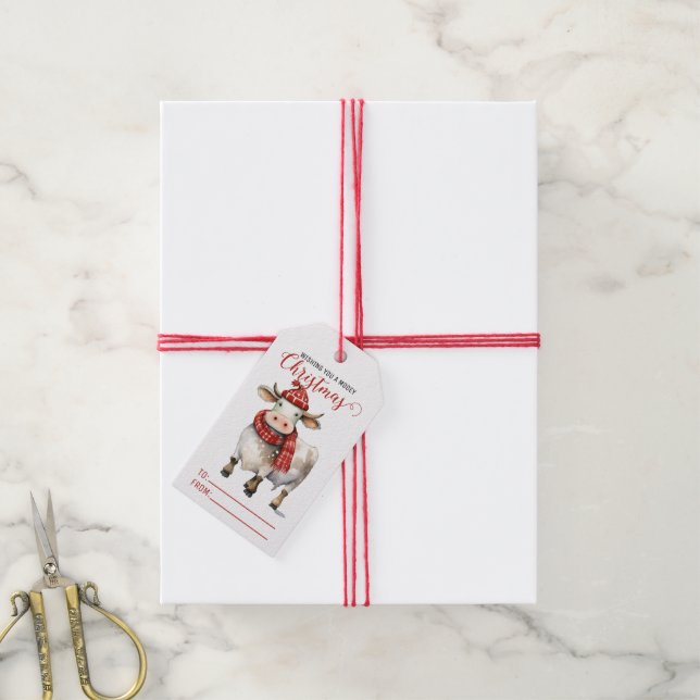 Etiqueta Para Presente Vaca de Natal com Trocadilho  (Com cordão)
