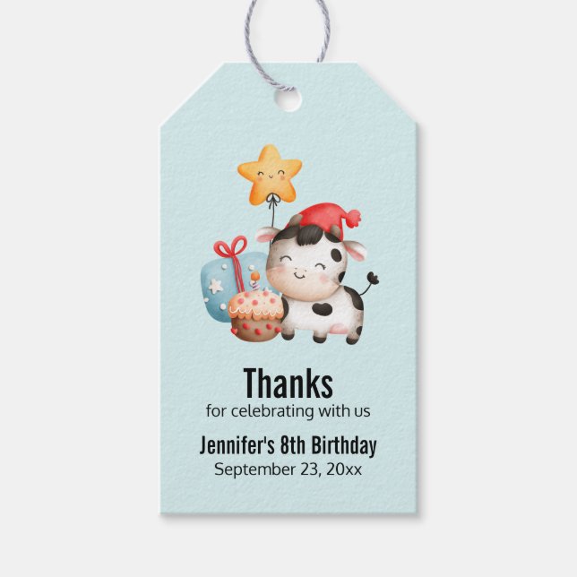 Etiqueta Para Presente Vaca Sorrindo - Um Bom Aniversário (Frente)
