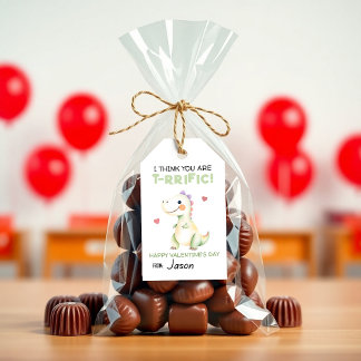 Etiqueta Para Presente Valente de Dinossauro Fofo “T-Rrific” Sala de Aula