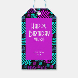 Etiqueta Para Presente Vamos Festejar Neon Roxo Azul Geométrico Aniversár