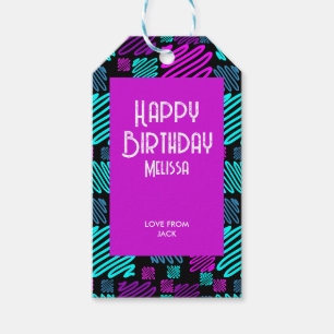 Etiqueta Para Presente Vamos Festejar Neon Roxo Azul Geométrico Aniversár