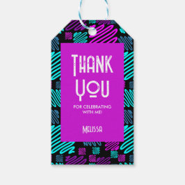 Etiqueta Para Presente Vamos Festejar Neon Roxo Azul Geométrico Obrigado