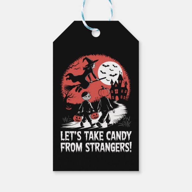 Etiqueta Para Presente Vamos Pegar Doce de Estranhos Funny Halloween (Verso)