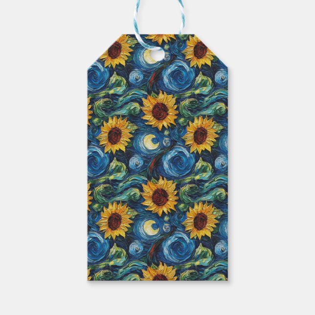Etiqueta Para Presente Van Gogh girassol e noite estrelada (Frente)