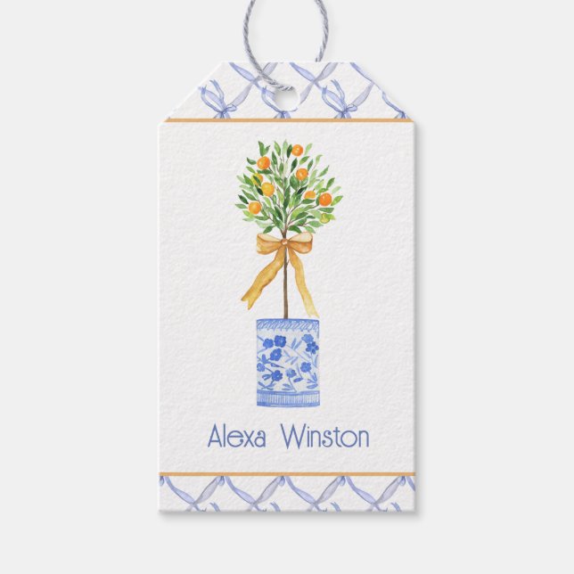 Etiqueta Para Presente Variável de Árvore Laranja de Quarela (Frente)