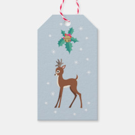 Etiqueta Para Presente Veado com Holly Retro Inspirou o inverno de Natal