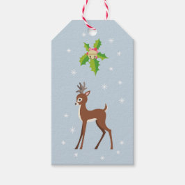 Etiqueta Para Presente Veado com Holly Retro Inspirou o inverno de Natal