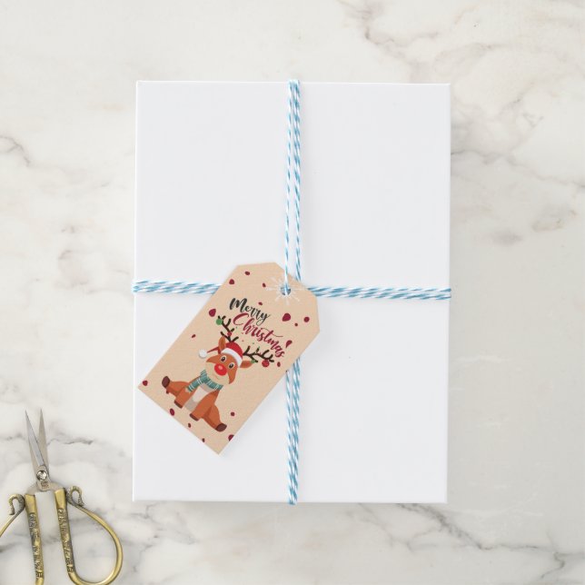 Etiqueta Para Presente Veado de Natal bonito (Com cordão)
