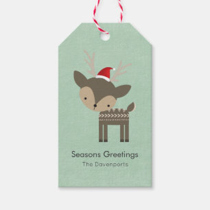 Etiqueta Para Presente Veado De Natal Em Um Hipster Vermelho De Chapéu Do