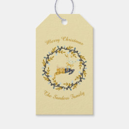 Etiqueta Para Presente Veado Feliz Natal com Coroa Amarela Personalizado