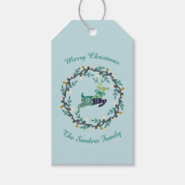Etiqueta Para Presente Veado Feliz Natal com Coroa de Teal Personalizado