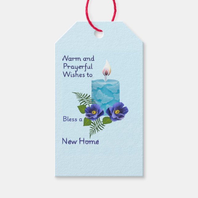 Etiqueta Para Presente Vela azul abençoada para uma nova casa (Frente)