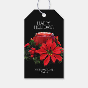Etiqueta Para Presente Velas, azevinho, & poinsétia vermelhos festivos d
