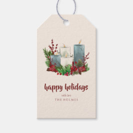Etiqueta Para Presente Velas de Natal com Flores e Berries