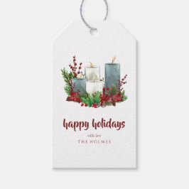 Etiqueta Para Presente Velas de Natal com Flores e Berries