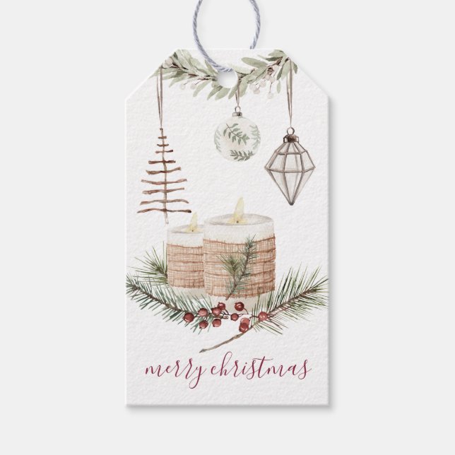 Etiqueta Para Presente Velas de Natal em Aquarela Rústica (Frente)