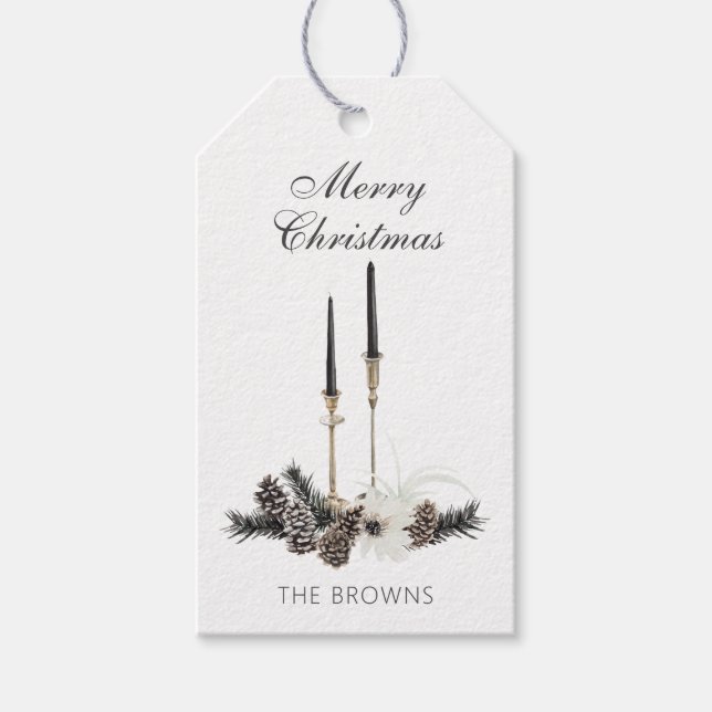 Etiqueta Para Presente Velas de Natal Rustic Farmhouse & Pinecones (Frente)