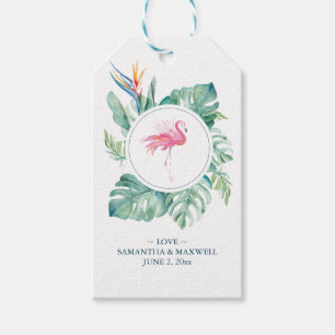 Etiqueta Para Presente Veneração Tropical Flamingo, Cor-de-Água Rosa