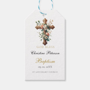 Etiqueta Para Presente Ventilador de Batismo Floral Cruzado Elegante