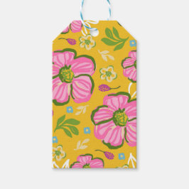 Etiqueta Para Presente Verão Rosa Amarelo Botânico Obrigado