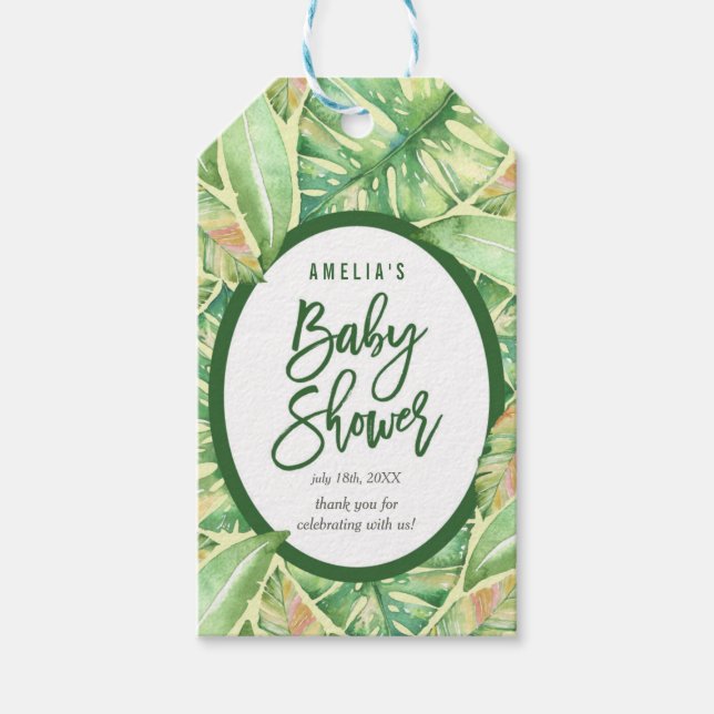 Etiqueta Para Presente Verde Aquarela Deixa Chá de fraldas tropical (Frente)