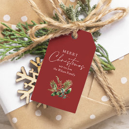 Etiqueta Para Presente Verde Botânico Simples Elegante de Natal Vermelho