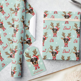 Etiqueta Para Presente Verde de Natal com Reindeer Personalizado