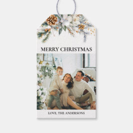 Etiqueta Para Presente Verde e Foto Elegantes Modernas | Natal Negro