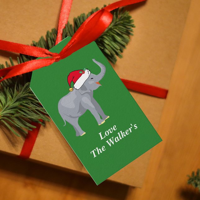 Etiqueta Para Presente Verde-elefante de Natal Personalizado (Criador carregado)