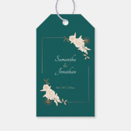 Etiqueta Para Presente Verde Escuro com Casamento de Rosas